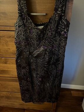 ECI Black Dress with Purple and Gray Abstract Print